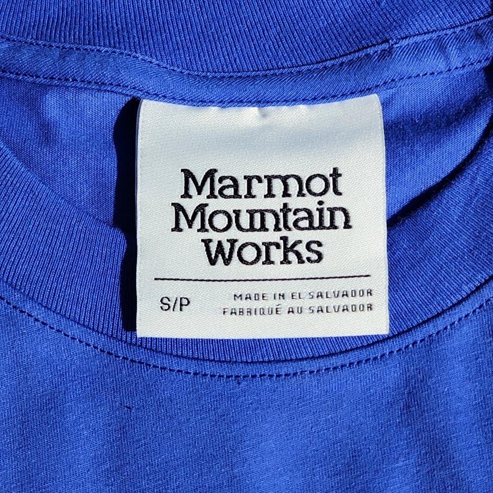Marmot Mountain Works Mens Tee T Shirt Trail Blue Short Sleeve Graphic logo sz S - Picture 2 of 8